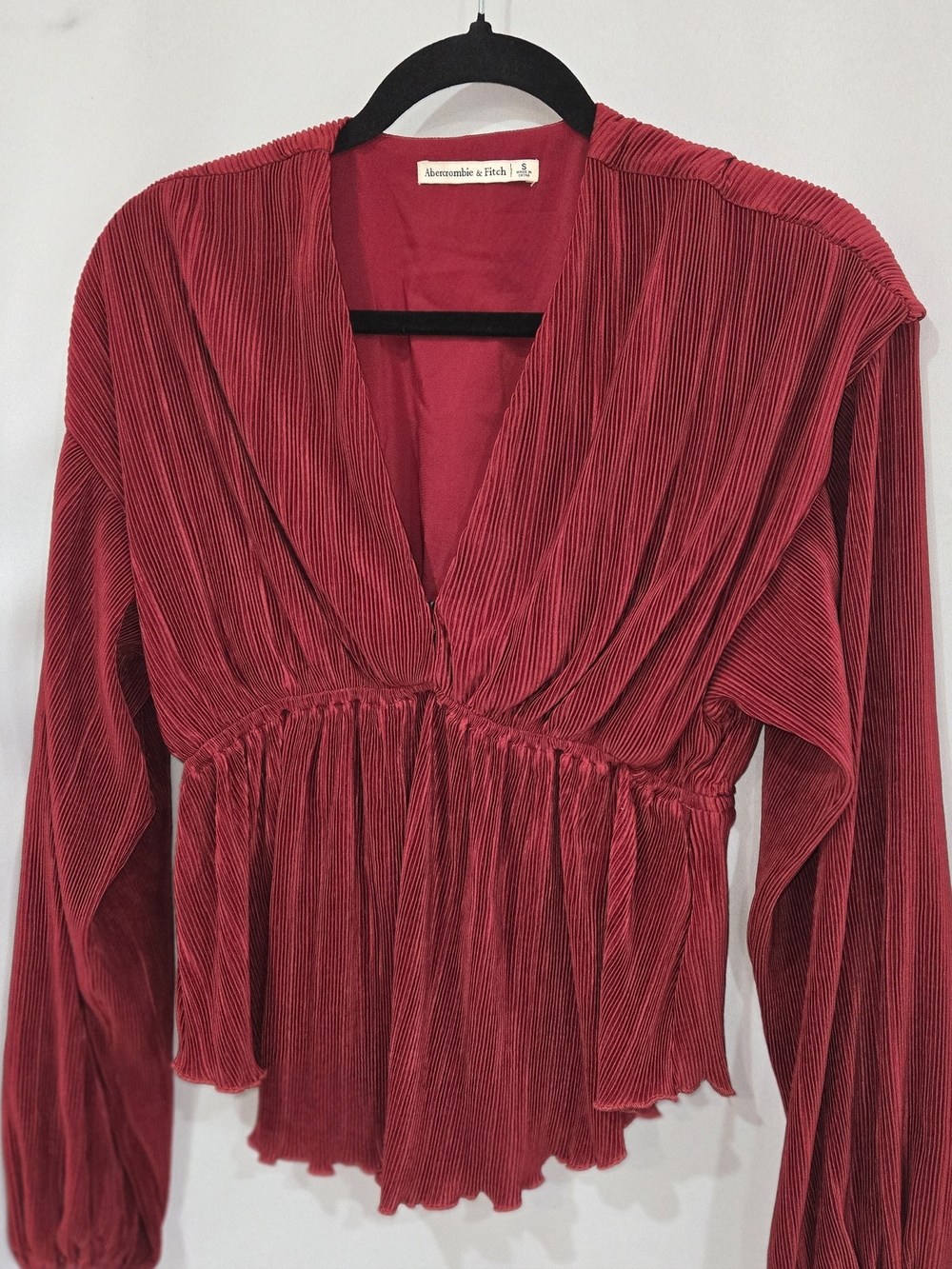 Abercrombie & Fitch Ribbed Knit Blouse Top Crimson Red Rust Boho Size M